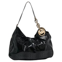MICHAEL Michael Kors Black Snakeskin Embossed Leather Fulton Slouchy Hobo