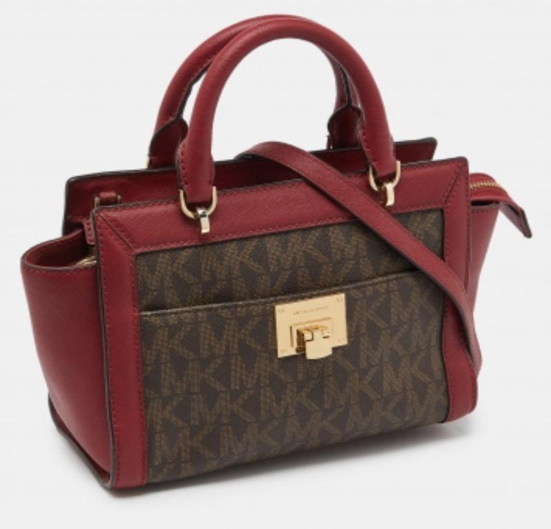 Fourre-tout Tina en toile enduite et cuir MICHAEL Michael Kors Marron/Rouge Signature Pour femmes en vente