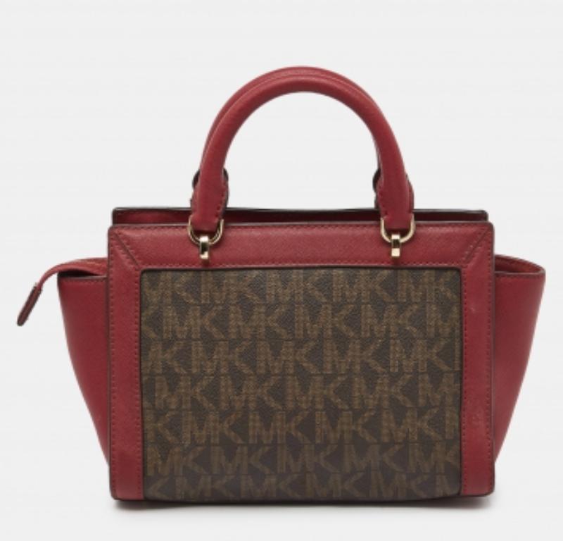 Fourre-tout Tina en toile enduite et cuir MICHAEL Michael Kors Marron/Rouge Signature en vente 2