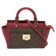 Fourre-tout Tina en toile enduite et cuir MICHAEL Michael Kors Marron/Rouge Signature