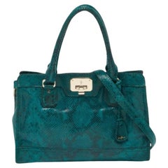 Cole Haan Green Snakeskin Embossed Leather Tote