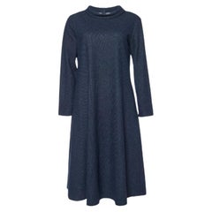 Fin de semana Max Mara Vestido Midi de Punto de Lana a Rayas Azul Marino M