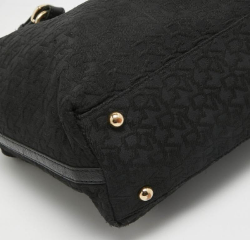 Noir Dkny Black Monogram Canvas and Leather Flap Tote en vente
