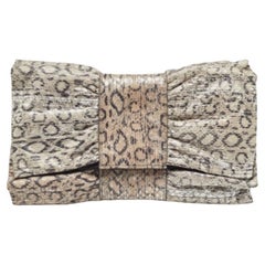 Furla Grey/Silver Snakeskin Embossed Leather Bow Clutch