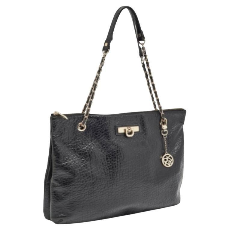 DKNY - Fourre-tout en cuir noir avec chaîne à breloques