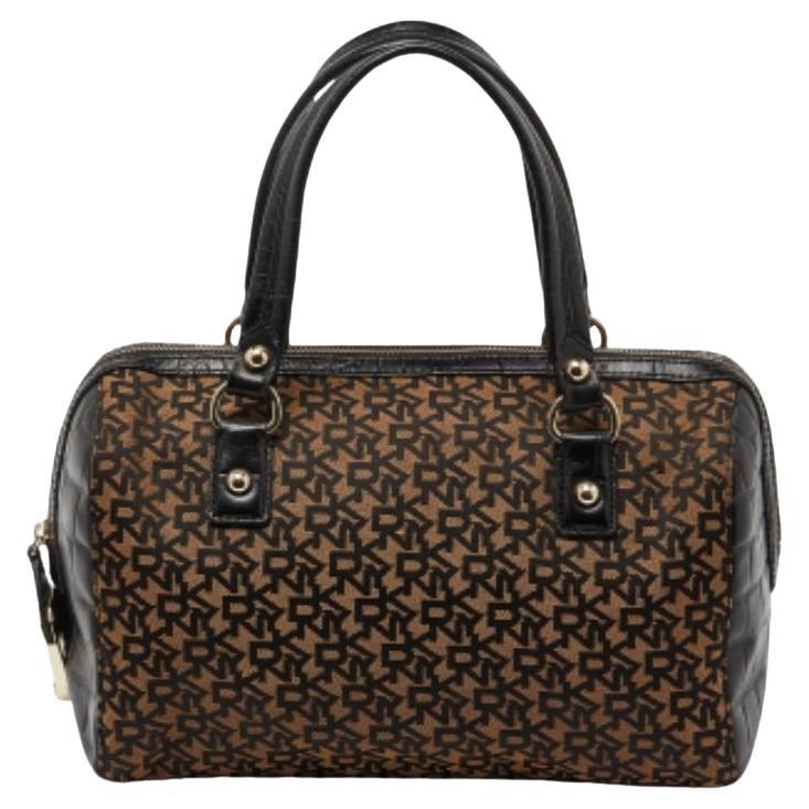 DKNY Signature in tela marrone/nero e pelle goffrata in coccodrillo