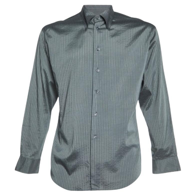 Emporio Armani Camicia Button Down in misto cotone a righe grigie L.L.A.