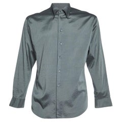 Emporio ARMANI Camisa gris a rayas de algodón con botones L