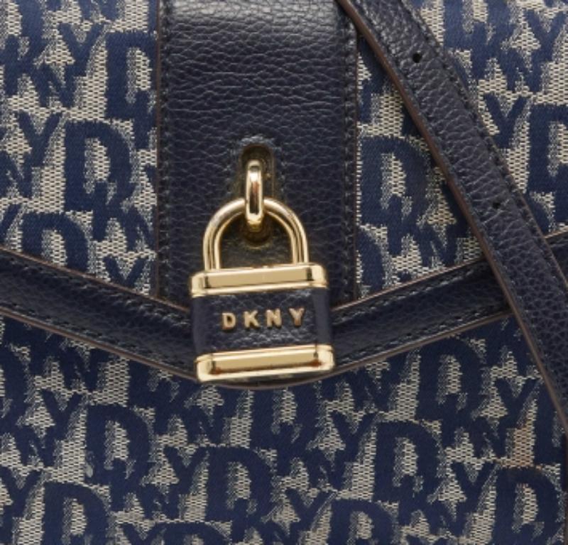 Donna DKNY Borsa a manico superiore in tela e pelle firmata blu in vendita