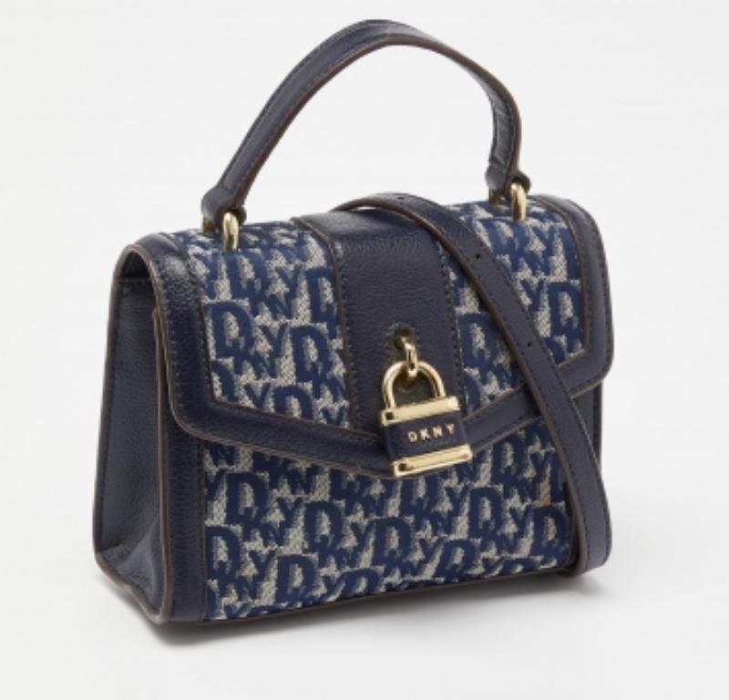 DKNY Borsa a manico superiore in tela e pelle firmata blu in vendita 1