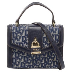 Bolso de asa superior de lona y piel azul DKNY Signature