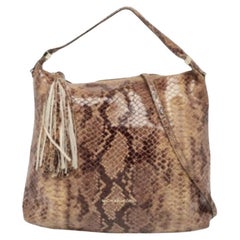 Michael Kors Hobo con borla de charol repujado en pitón marrón/negro