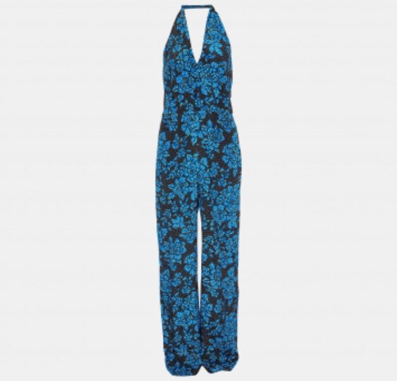 Donna Diane von Furstenberg Callow - Tuta con scollo ad aletta in seta stampata nera M. in vendita