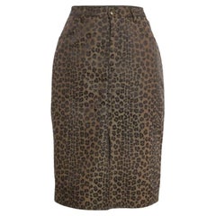 Fendi Jeans Vintage Marrón Leopardo Estampado Jacquard Falda Midi L