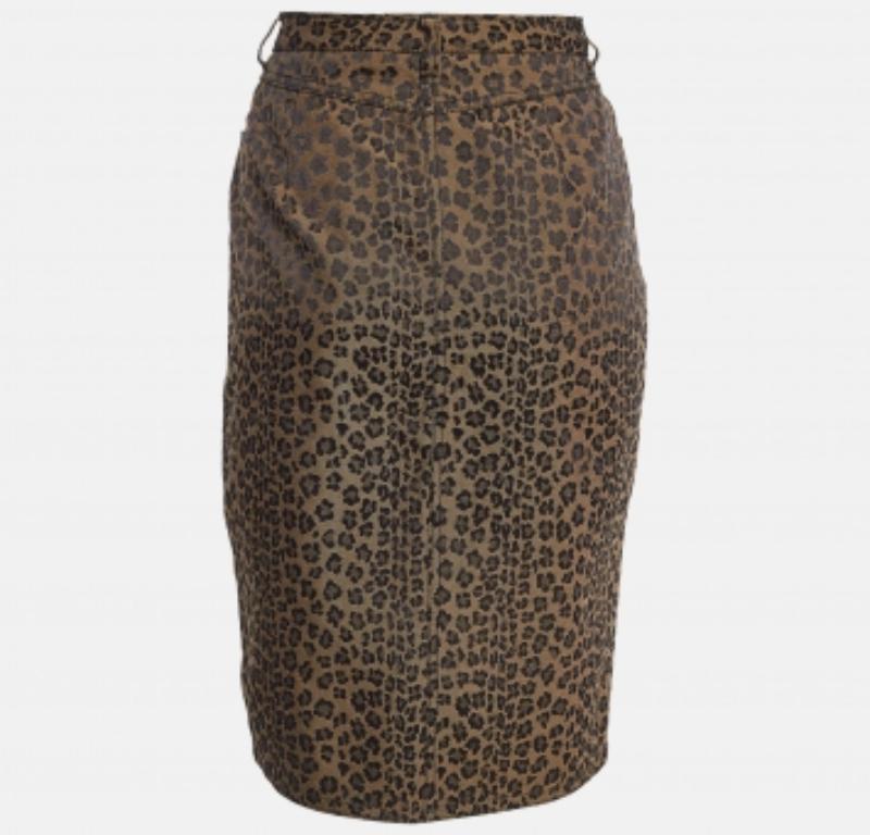 De las mujeres Fendi Jeans Vintage Marrón Leopardo Estampado Jacquard Falda Midi L en venta