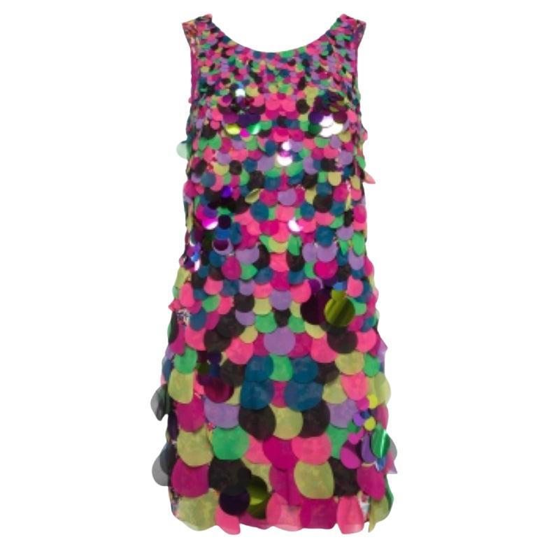 Diane von Furstenberg Mini robe à col V en soie avec ornements multicolores S en vente