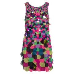 Diane von Furstenberg Mini Vestido Cuello en V de Seda Adornado Multicolor S
