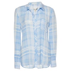 Diane von Furstenberg Camisa de crepé estampada azul y blanca M