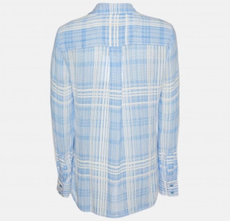 De las mujeres Diane von Furstenberg Camisa de crepé estampada azul y blanca M en venta