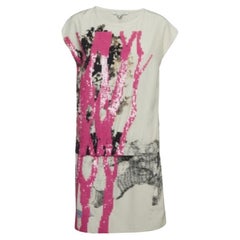 Diane Von Furstenberg White/Pink Sequin and Silk Tara Dress S