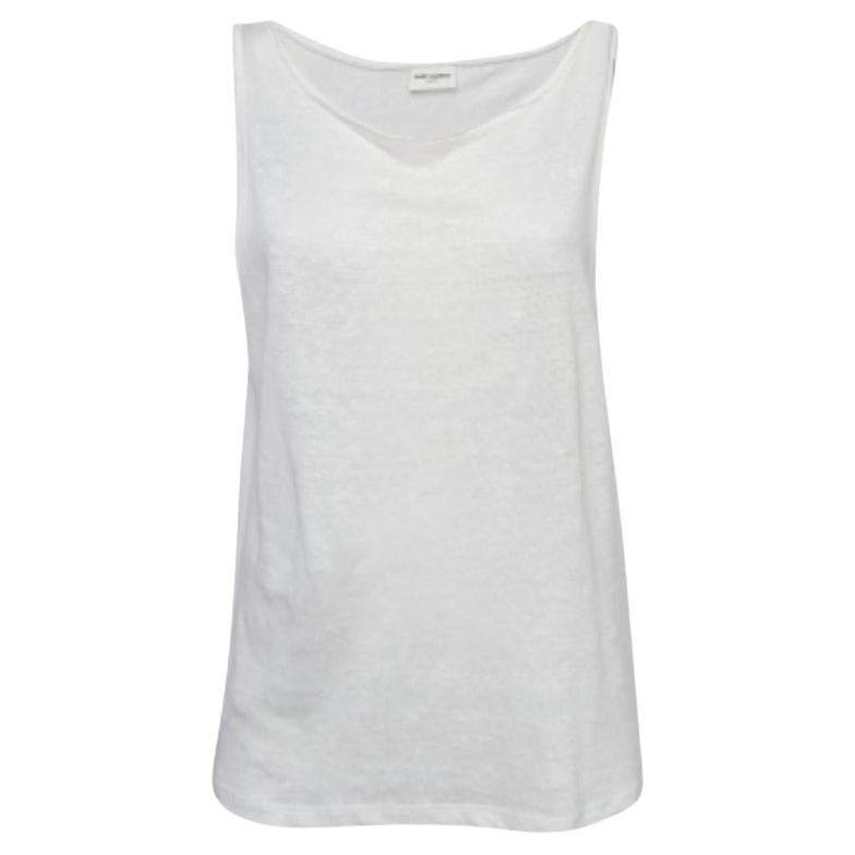 Saint Laurent Paris Canotta in jersey di lino off white S.S. White