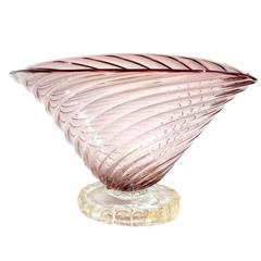 Barovier Toso Murano Amethyst Gold Base Italian Art Glass Compote Vase