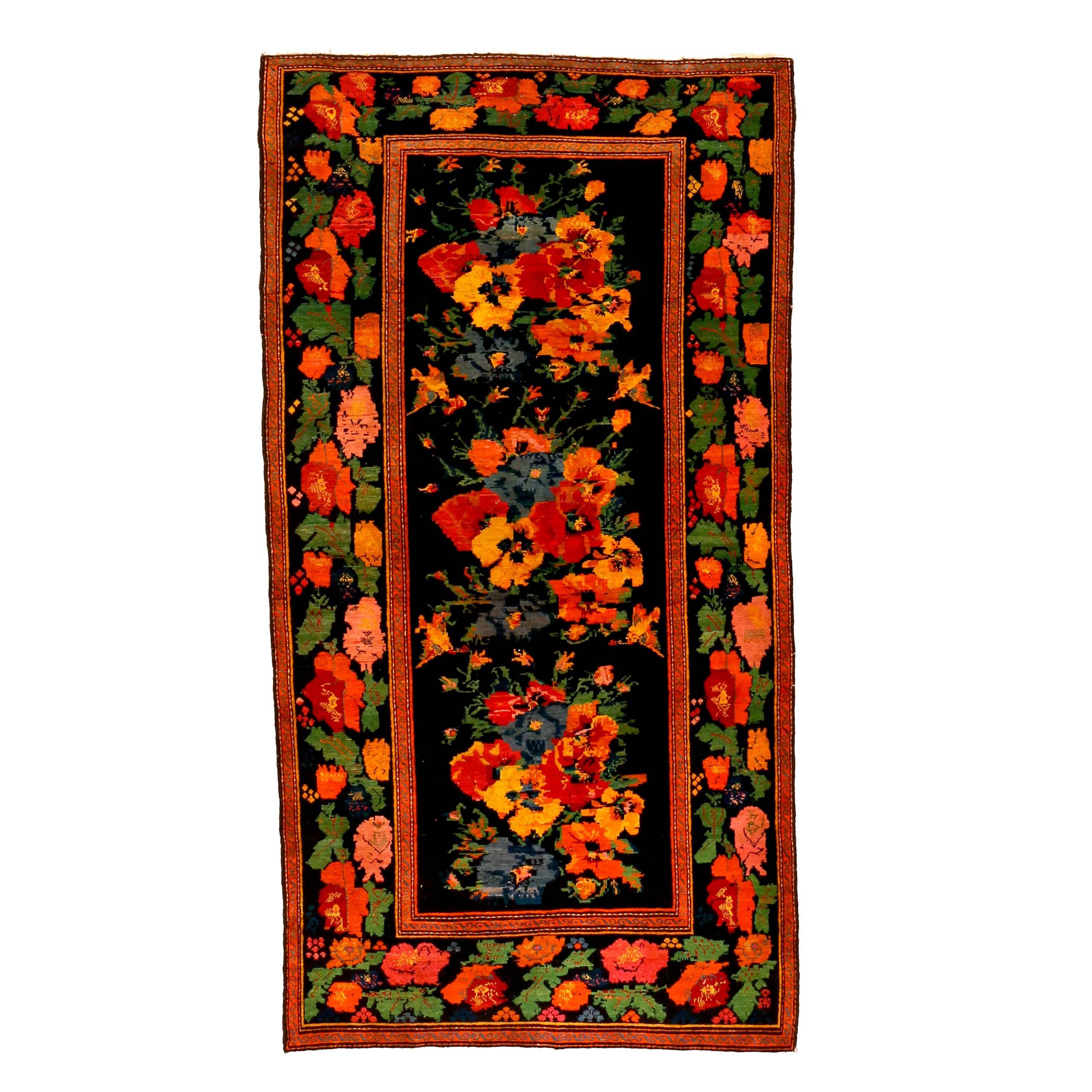 Vintage Caucasian Floral Qarabagh Rug in the St. Petersburg Style 2