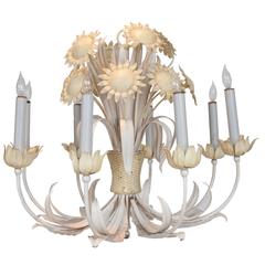 White and Yellow Painted Tole Chandelier with Sun Flower Decoration 11