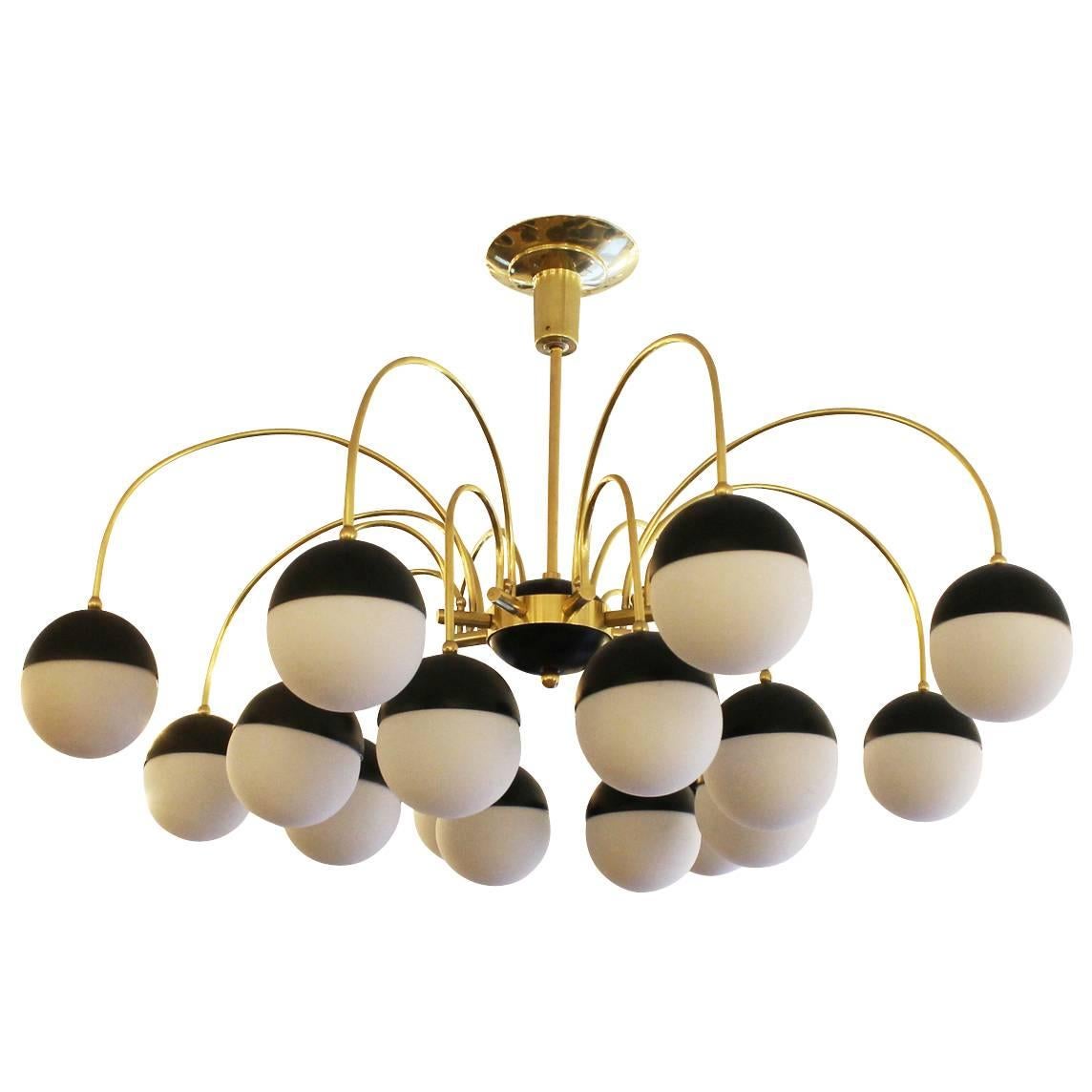 Large Sixteen-Globe Stilnovo Attributed Chandelier, Italy, 1960s