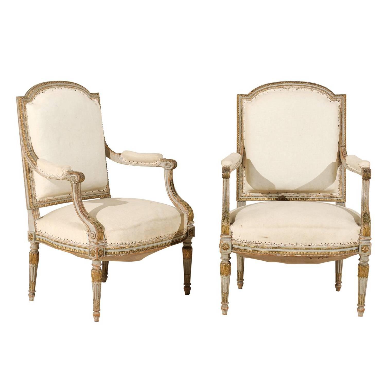 Pair of 19th Century French Louis XVI Style Fauteuils or Armchairs