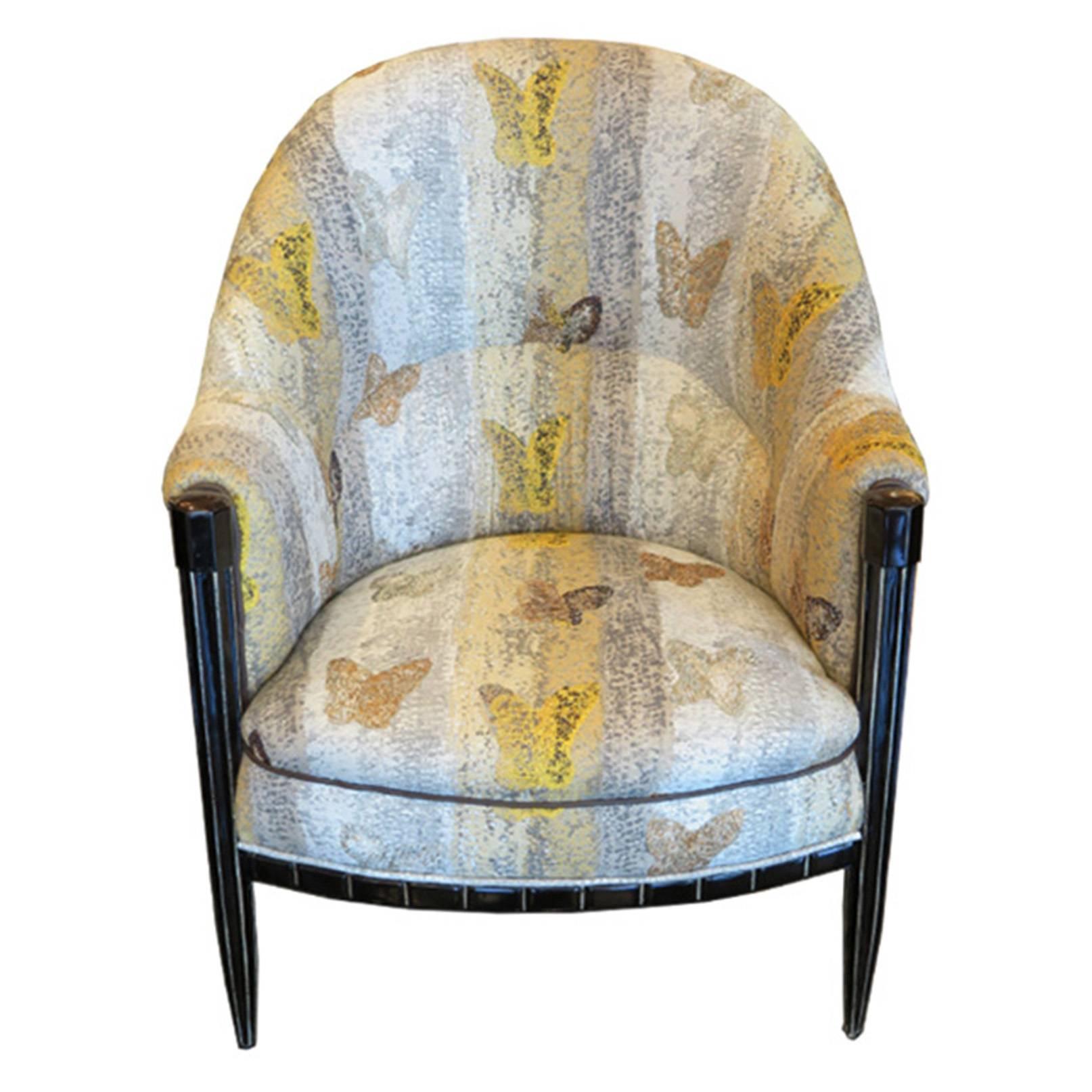 French Art Deco Salon Chair with Butterfly Embroidery