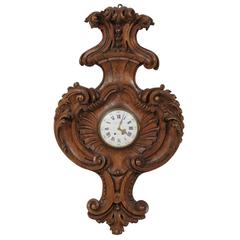 French 18th Century Carved Wood Wall Clock Signed Gille L’Aîné