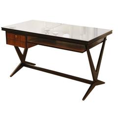 Elegant Desk with Black Glass Top, Italy, 1950s