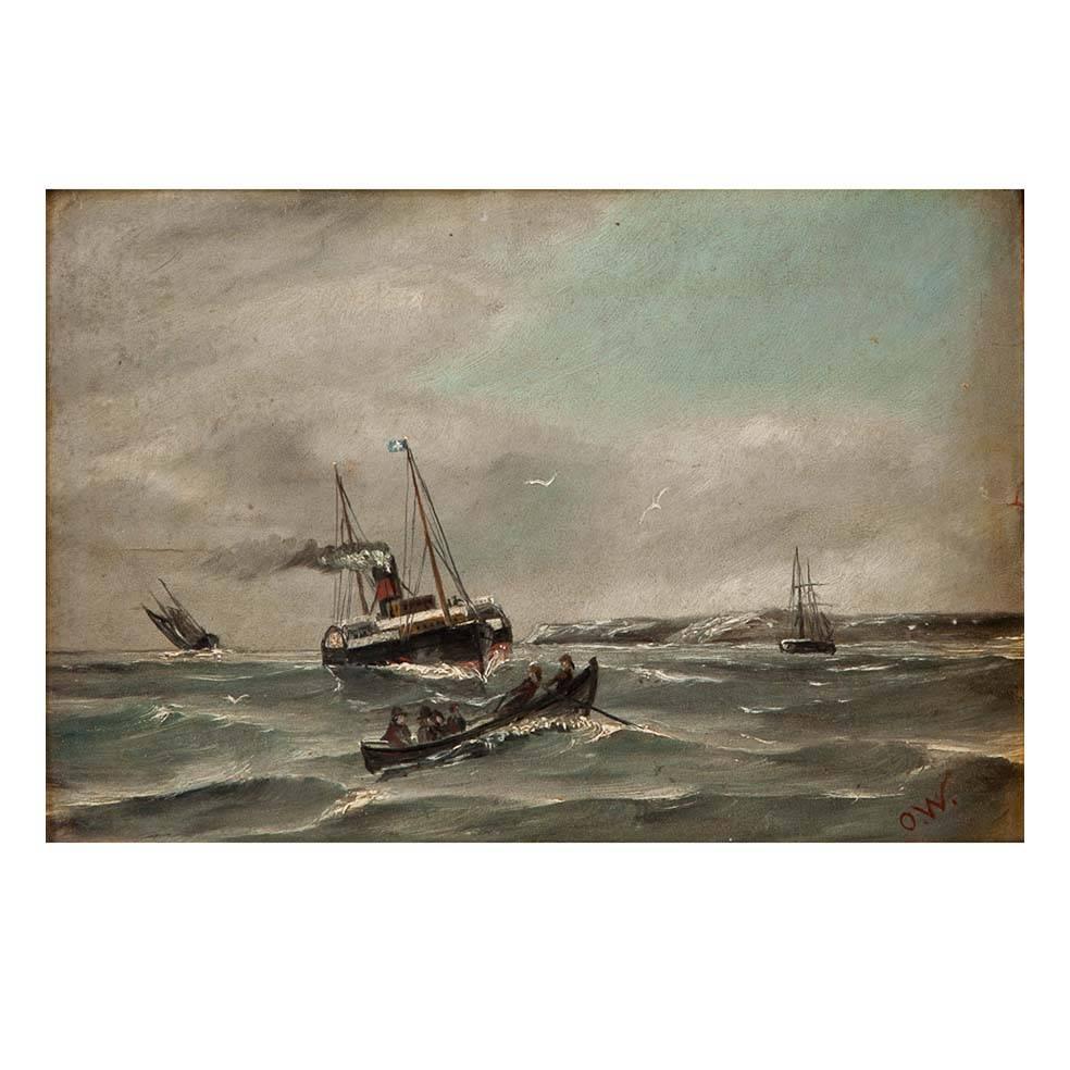 Scandinavian "Seascape", Oil on Panel, Signed O.W