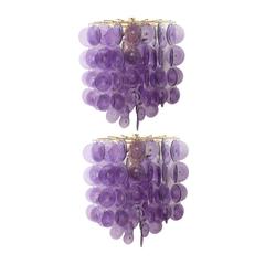 Pair of Murano Lilac Glass Disks Sconces by Vistosi