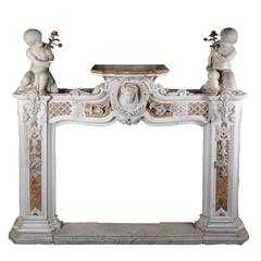 Antique Exceptional Late 18th Century Fireplace Carved in Statuary and Brocatelle Marble