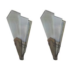 Impressive Silvered Bronze Art Deco Wall Sconces