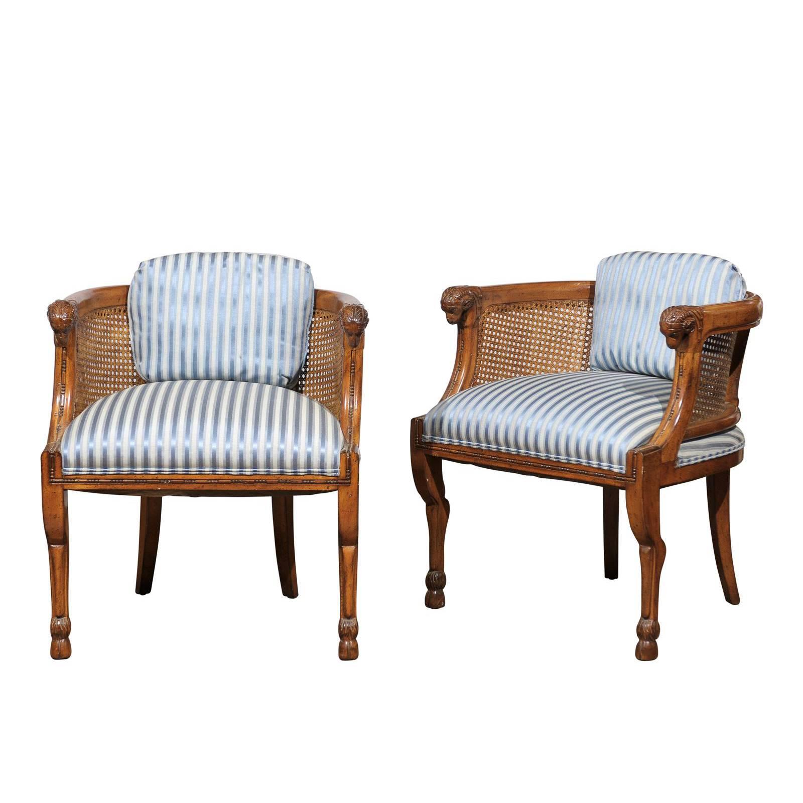 Pair of Regency Style Cane and Walnut Club Chairs by Tomlinson