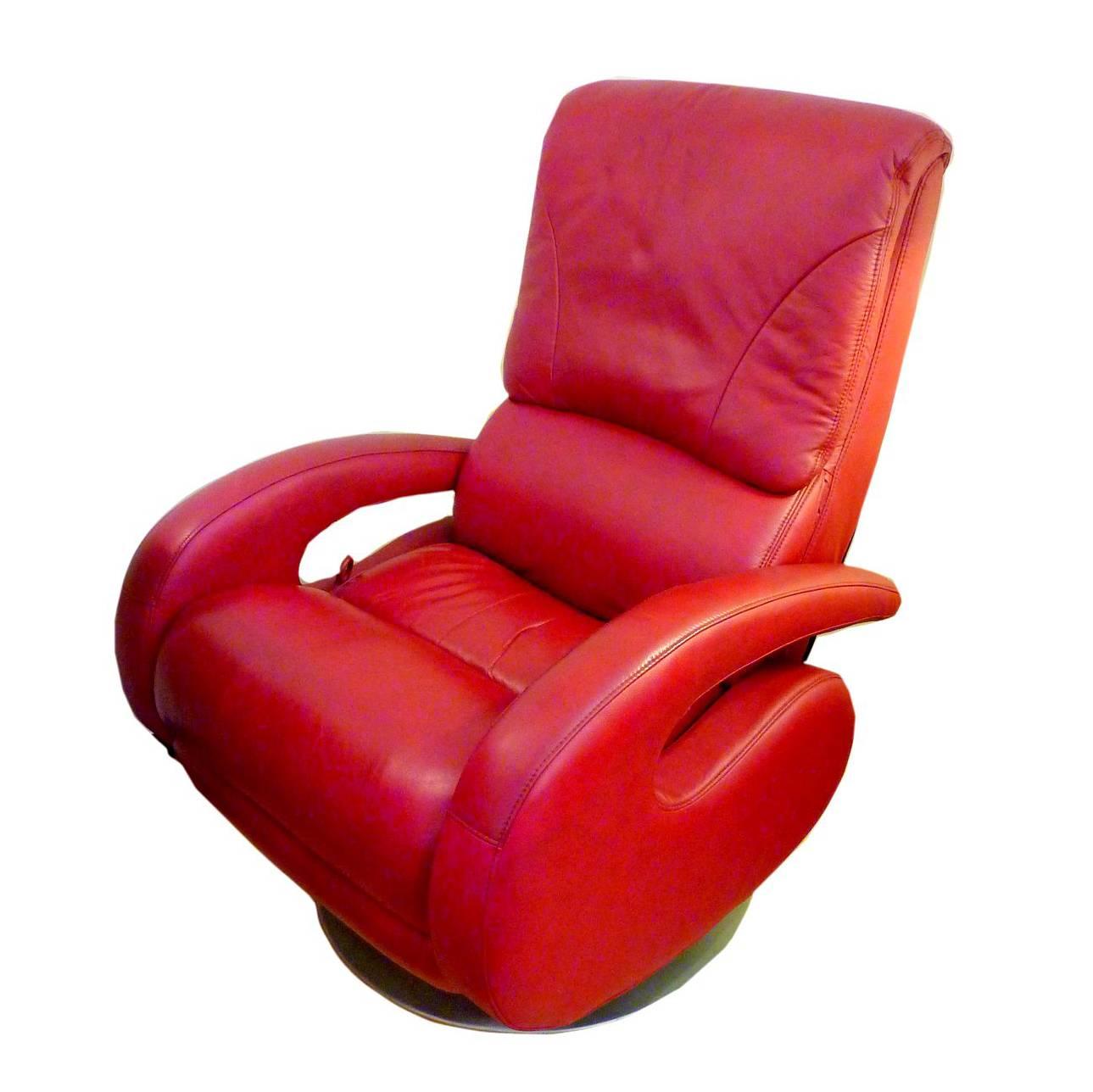 Red Leather Recliner by Lane For Sale