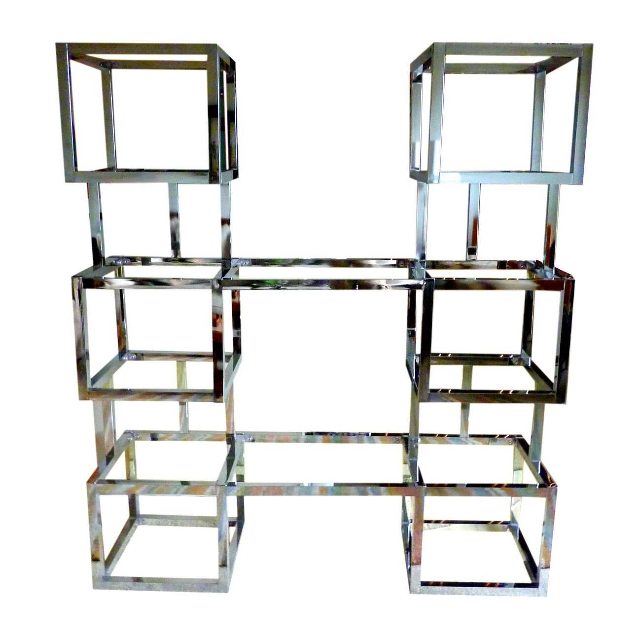 Chrome and Glass Etagere For Sale