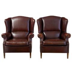 Fine Pair of 20th Century Leather Wingback Armchairs 12