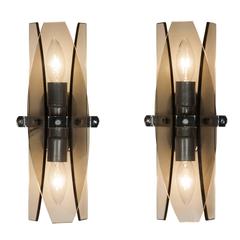 Pair of Smoky Grey Glass Sconces by VECA
