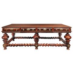 Antique Portuguese 19th Century Rosewood Coffee Table with Drawers