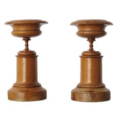 Pair of Turned Fruit Wood Urns 