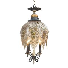 Vintage Brass Moroccan Chandelier with Filigree Detailing