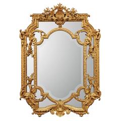 French 19th Century Louis XV-Louis XVI Style Double Framed Giltwood Mirror