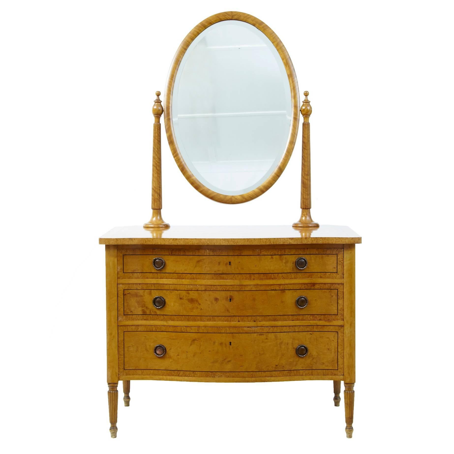 Early 20th Century Inlaid Birch Dressing Chest and Mirror