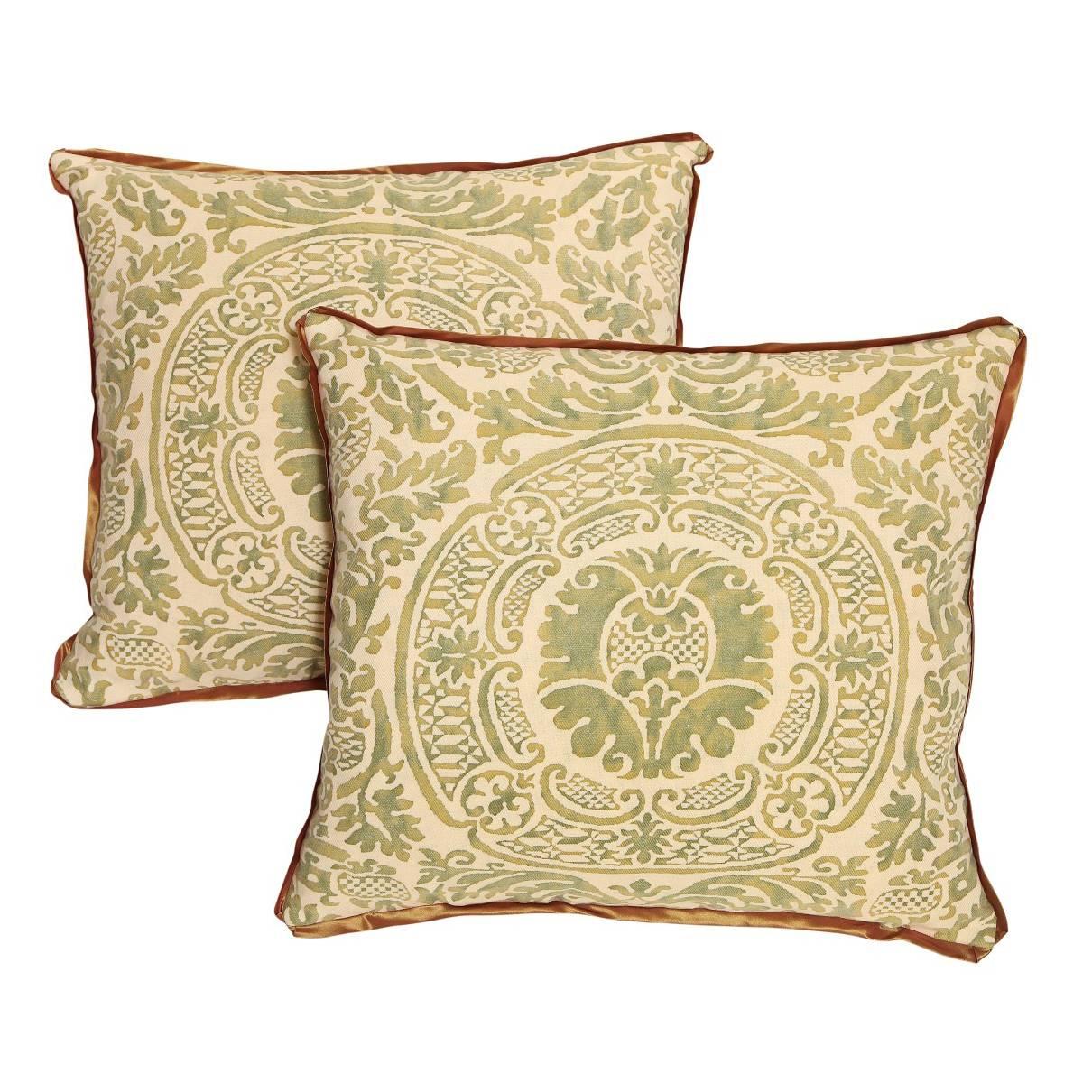 A Pair of Fortuny Fabric Cushions in the Orsini Pattern