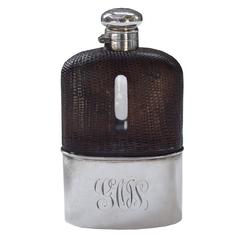 Antique Sterling and Crocodile Hip Flask 3