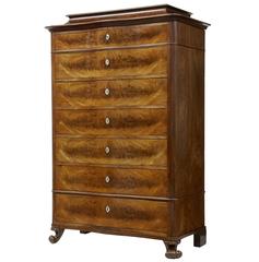 19th Century French Mahogany Serpentine Tall Chest of Drawers